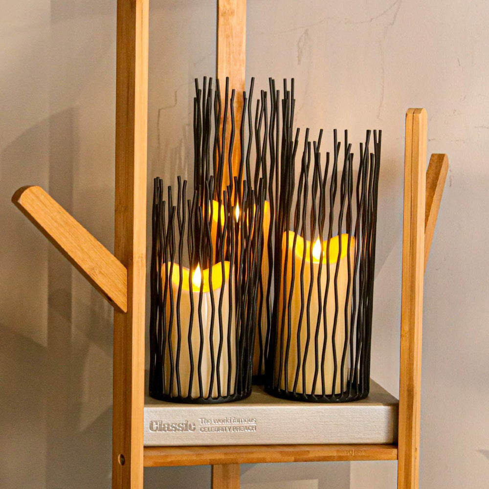 Candle Holders Set of 3 Black Metal Iron Pillar Candlestick Modern Indoor and...