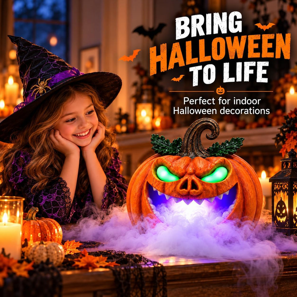 Halloween Mist Maker Pumpkin, Light-Up Monster Indoor Tabletop Decor