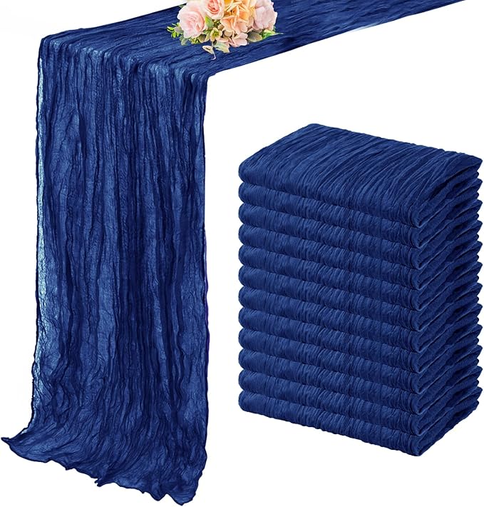 10FT 12 Pack Royal Blue Cheesecloth Table Runner 20 x 120 Inch Long Rustic Gauze Cheese Cloth Table Runner for Wedding Bridal Baby Shower Table Decorations Boho Fabric Sheer Birthday Party Table Decor