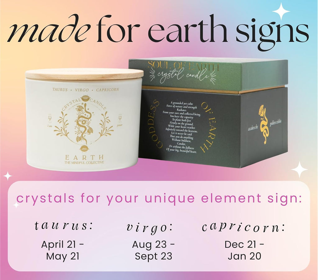 Taurus, Virgo, Capricorn Gifts for Women, Wood Wick Crystal Soy Candle