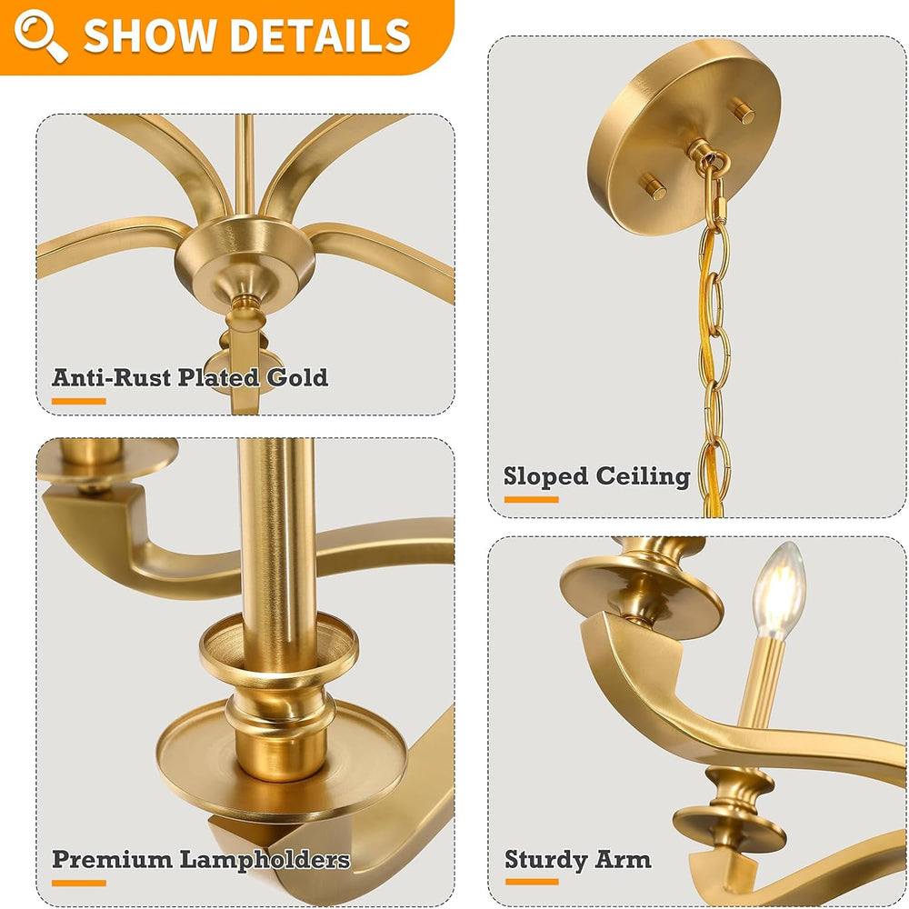 Gold Chandeliers for Dining Room, 25.5 Inch Vintage Gold Chandelier Light Fix...
