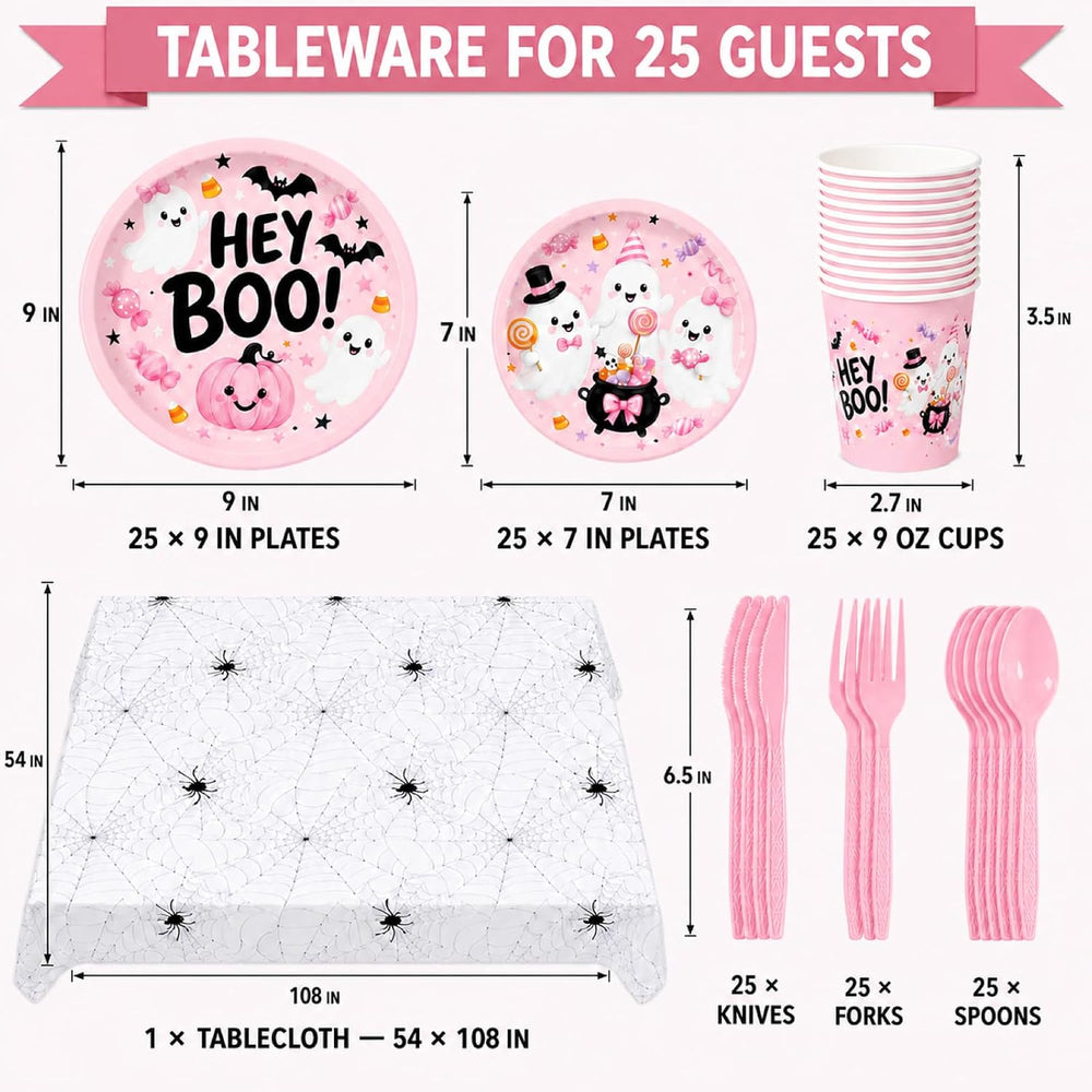UJoyant Pink Halloween Party Decorations, Birthday Tableware for 25 Guests