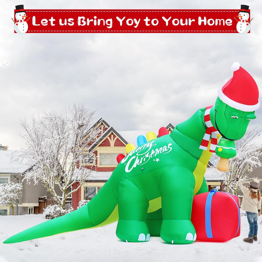 goosh 11.8 ft christmas inflatables dinosaur outdoor decorations showing dimensions