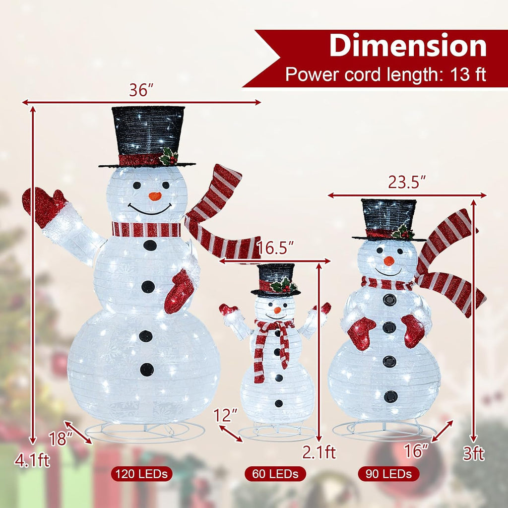 Tangkula 3-Piece Christmas Lighted 3D Snowman Family, 4.1 FT Snowman Set