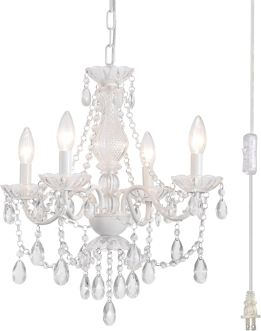 Plug in Crystal Ceramic White Chandelier, Glass Chandeliers,White crystal Han...