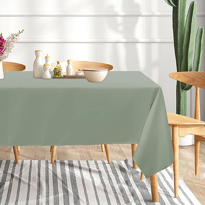 sancua 6 Pack Sage Green Tablecloth 60 x 102 Inch, Rectangle Table Cloth for 6 Feet Tables - Stain and Wrinkle Resistant Washable Polyester Table Cover for Dining Tables, Buffet Parties and Camping (2 Pack)