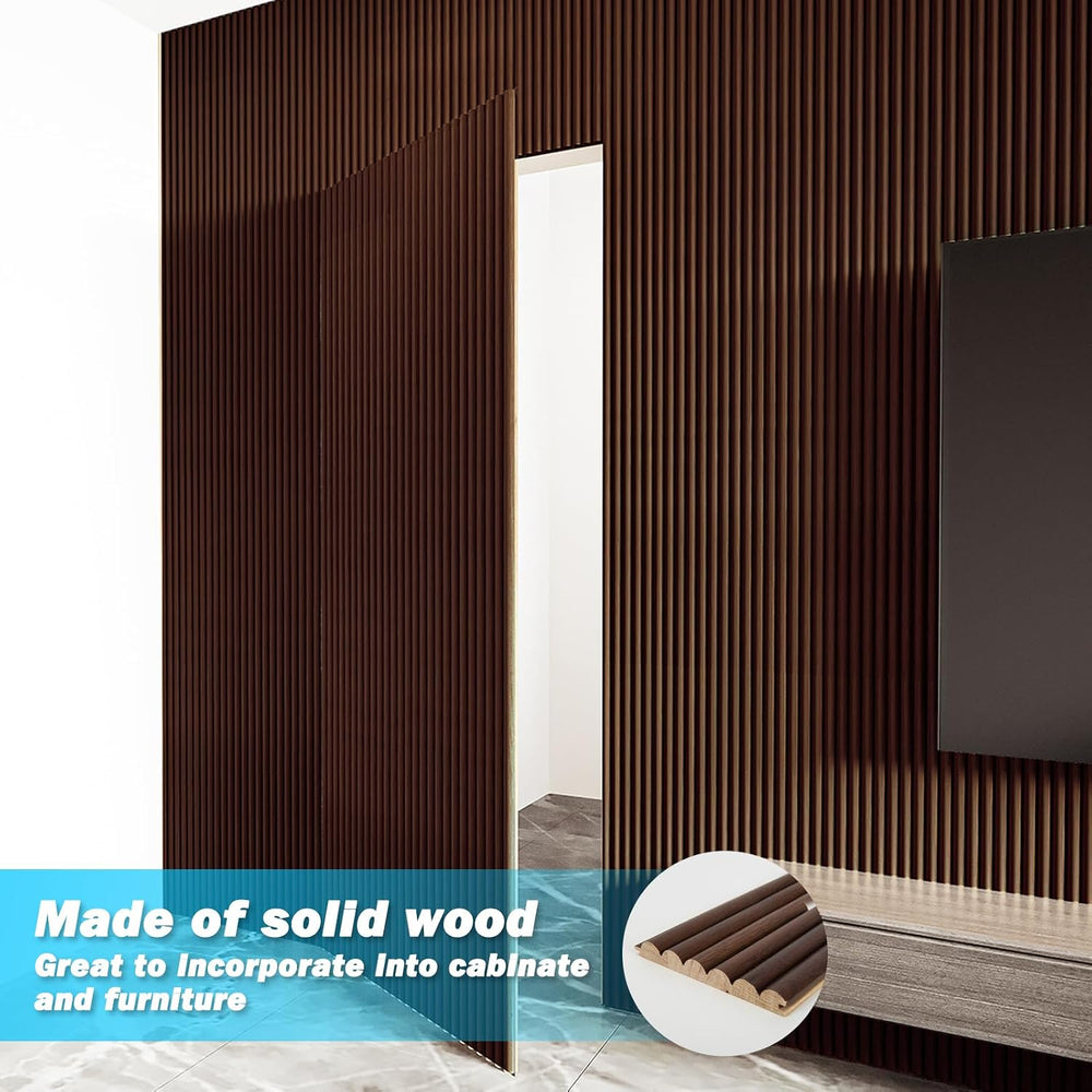 Art3d 108 x 5.7 in Fluted Wood Wall Paneling for Home Decor, Beaded Walnut