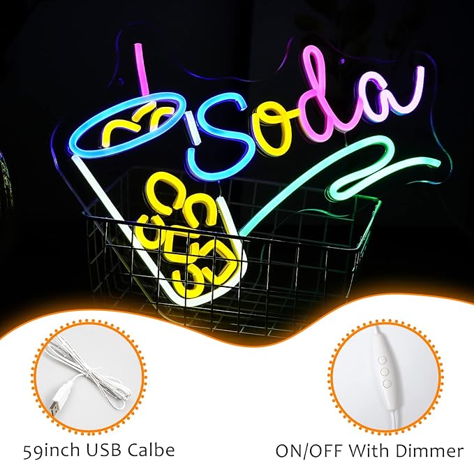 Soda Neon Sign LED Neon Light Dimmable Cocktails Neon Sign for Wall Decoration 16.7’’X11.8’’ Bar Business Sign Kitchen Wall Art Decoration Man Cave Beer Bar Club Birthday Party Decor…