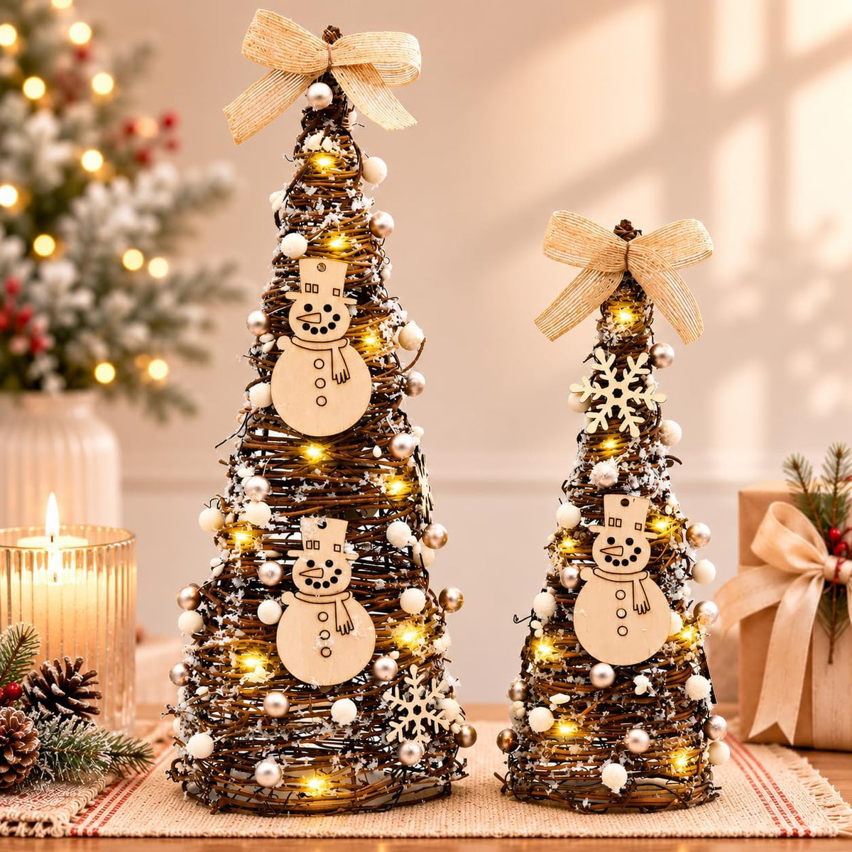 christmas table tree,snowman winter table tree decorations centerpiece,led shown in use