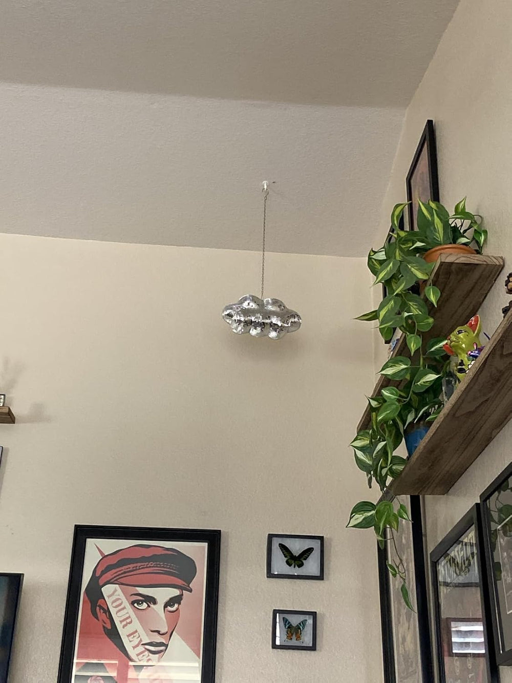 Silver Disco Cloud Ball, 12" Hanging Party Mirror Decor with Chain