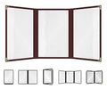 Goodsmart Restaurant Menu Covers – Burgundy, 25 Pack, 6-View Trifold 5.5" x 8.5", Side-Loading Vinyl & Plastic Menu Holders, Clear Menu Sleeves, Leather-Style Café Covers with Gold Corners