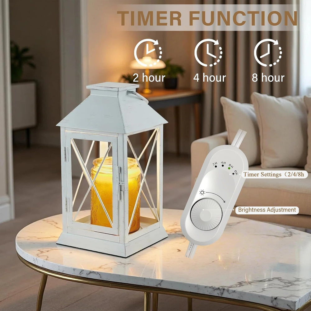 Candle Warmer Lamp with Timer, Farmhouse Rustic Lantern-White