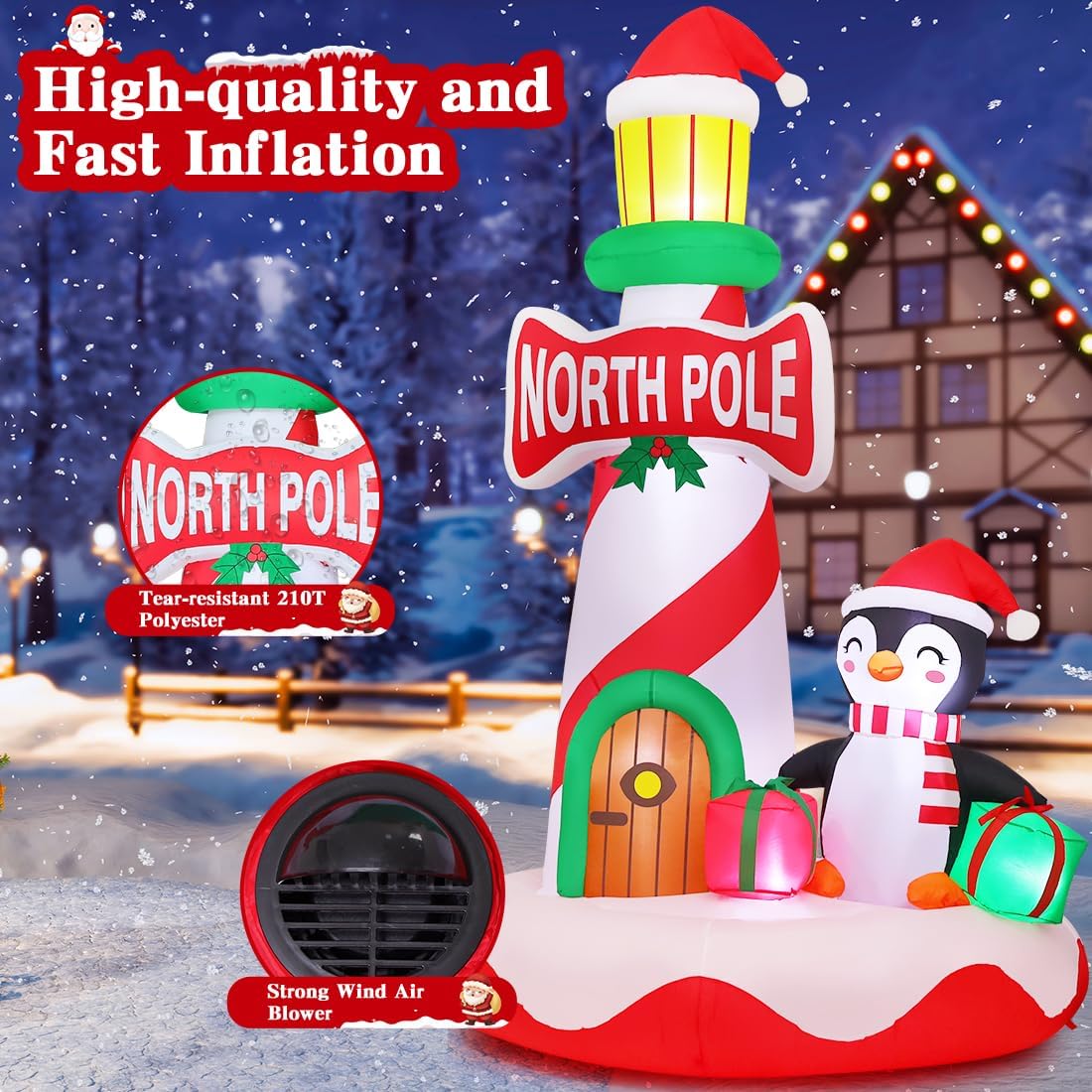 goosh 10 ft chriatmas inflatables lighthouse decorations blow, side view