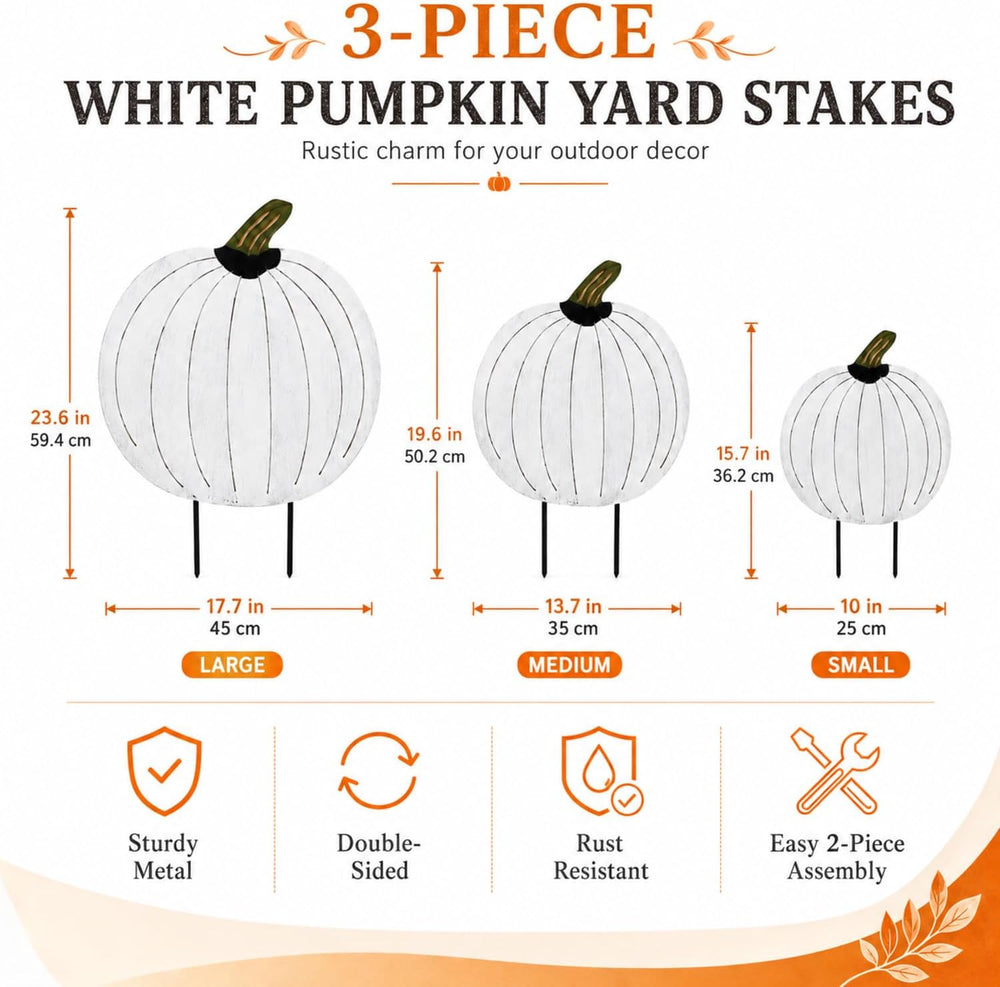 GlikCeil 3 Pcs Fall Decor Outdoor Rustic Pumpkin Stakes, Fall, White