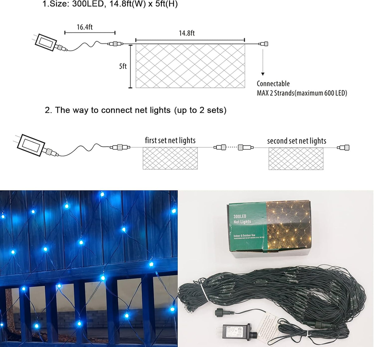 oycbuzo 300led net lights, 14.8ft x 5ft christmas on a desk or shelf