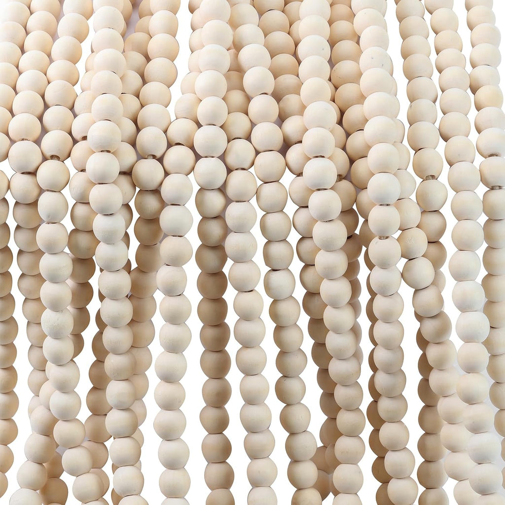 48FT Extra Long Christmas Wood Bead Garland for Xmas Mantle (Natural)