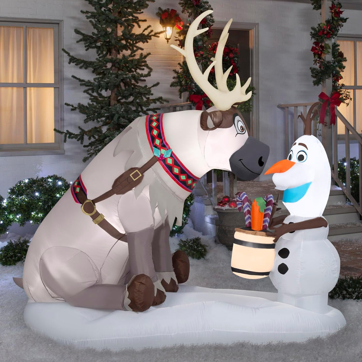 gemmy christmas inflatable olaf and sven scene, 7 shown in use