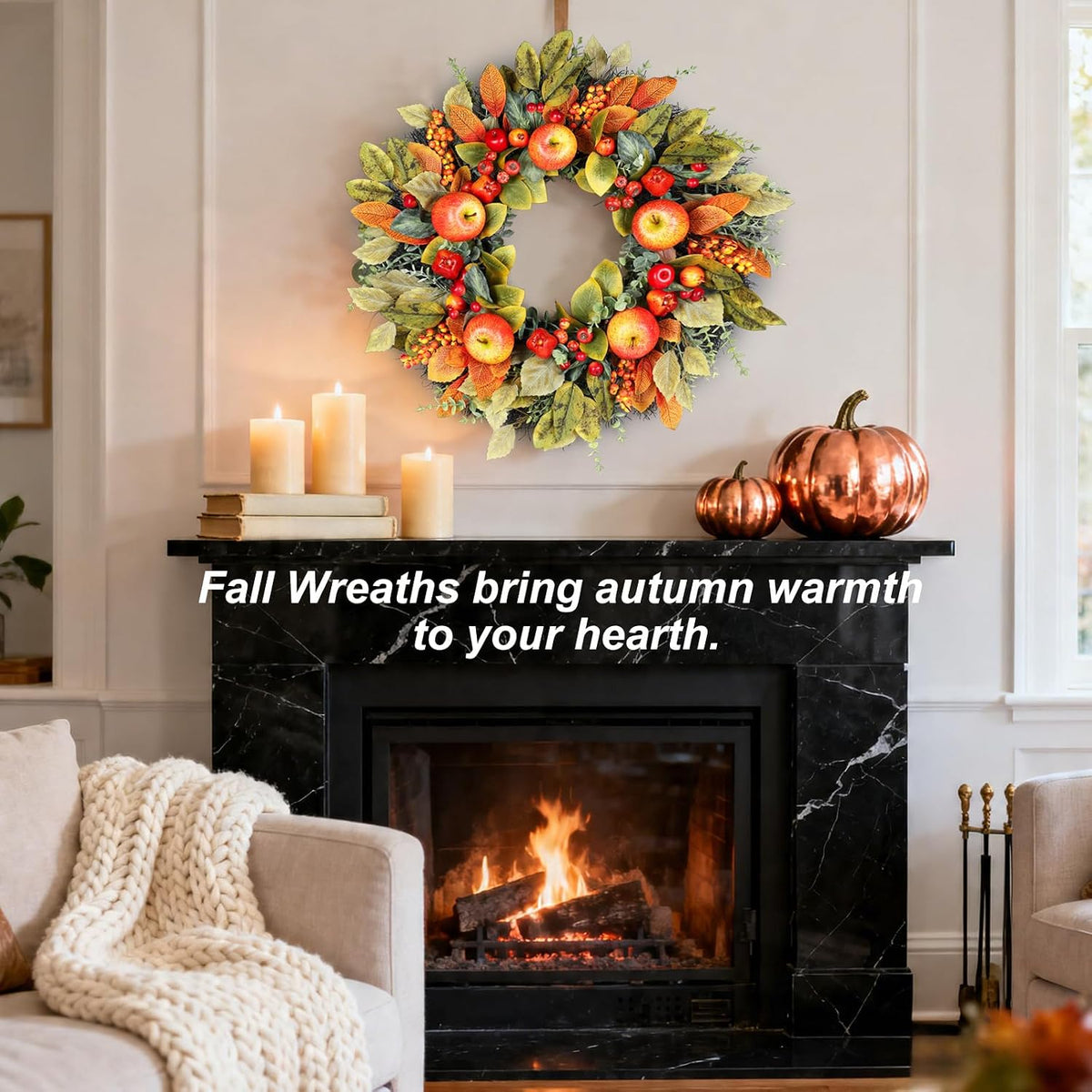 Fall Wreaths for Front Door 26 Inch Autumn Rustic Harvest Apple Wreath
