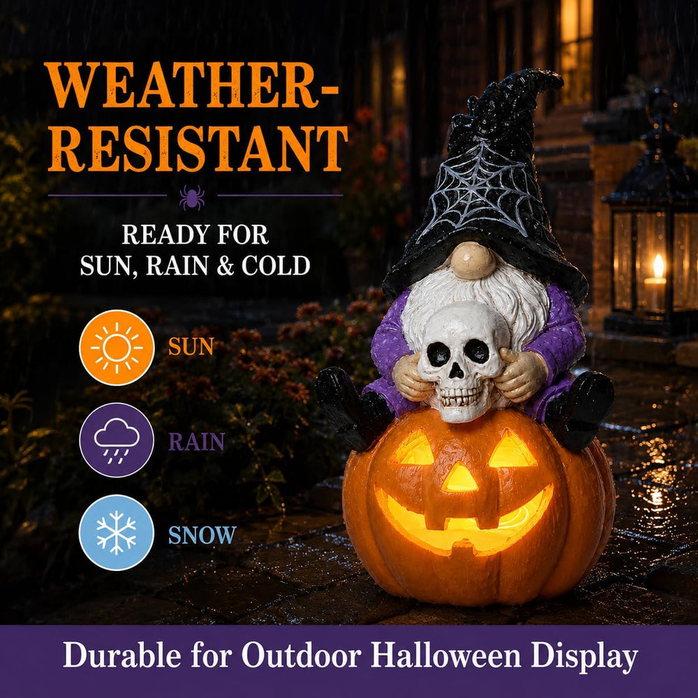Solar Halloween Gnome Statue Outdoor Decor Lighted Pumpkin Garden Figurine