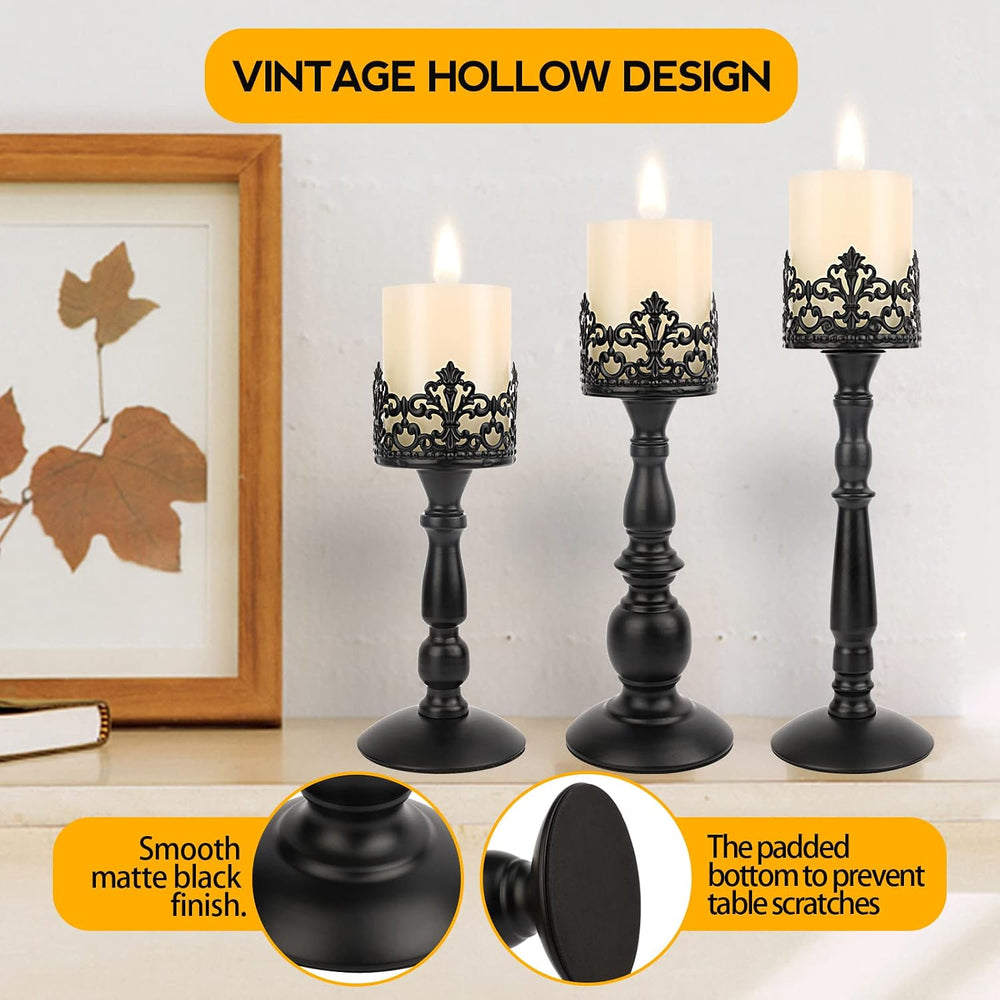 Black Vintage Candle Holder for Table Centerpiece Gothic Candle Stand Set
