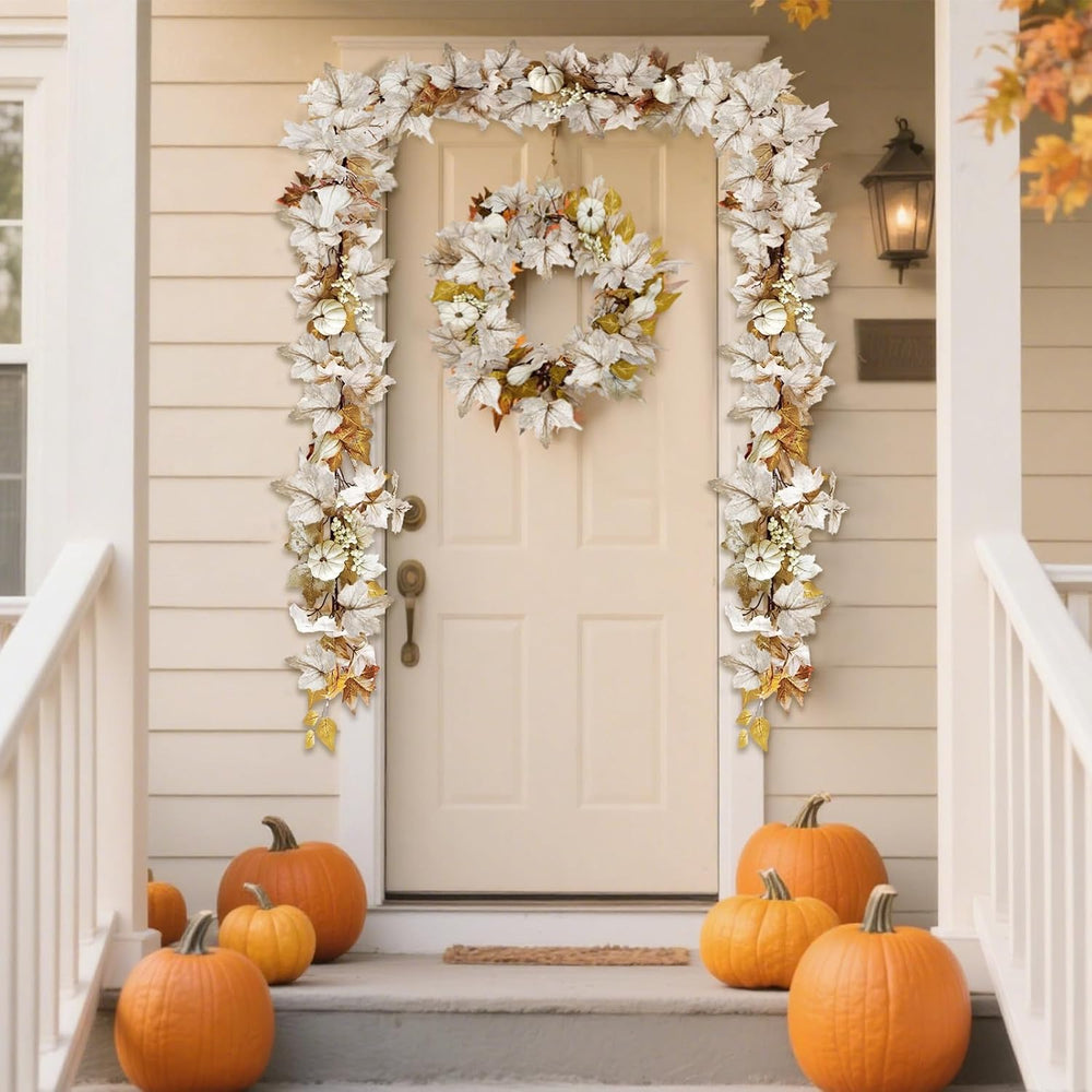 6Ft Fall Decorations for Home Fall Garland with Lights Fake Pumpkin Berry