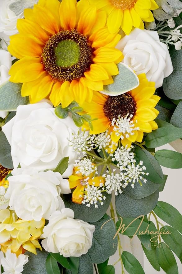 Artificial Arch Flowers Kit(Pack of 4),2Pcs Artificial Flower Arch Decor, 2Pcs Drapes, Ceremony and Reception Background Rose Decoration, Rose Sunflower Floral and Outdoor Party Decor