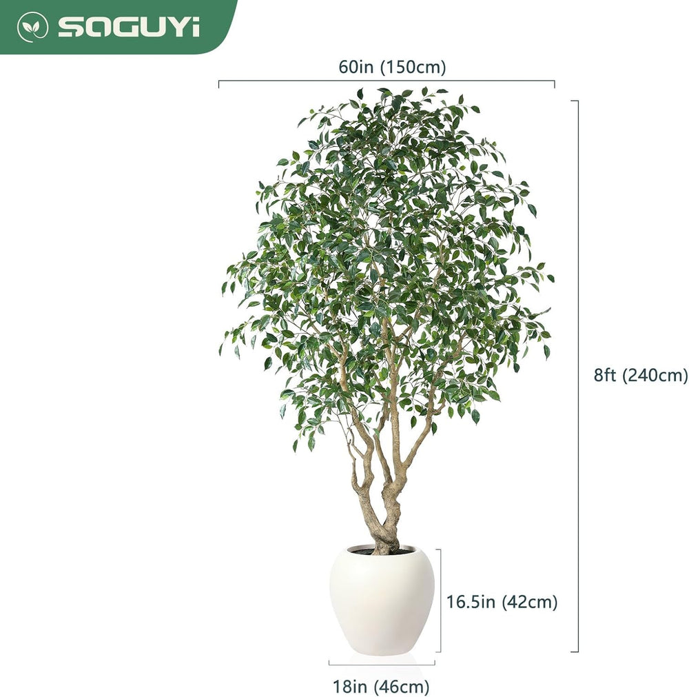 SOGUYI 8 Feet Ficus Tree Artificial Indoor with Round Artisan Planter