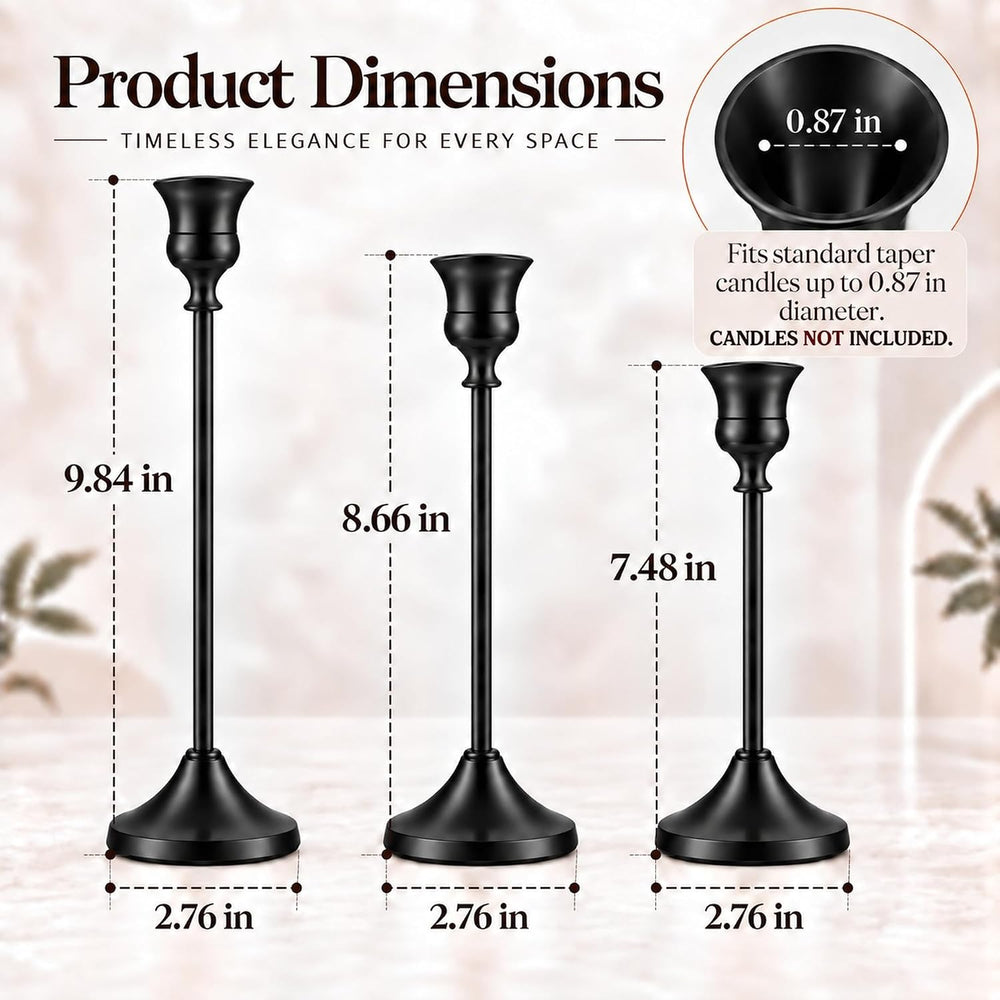 6Pcs Black Taper Candle Holders, Heavy Metal Candlestick Holders for Table
