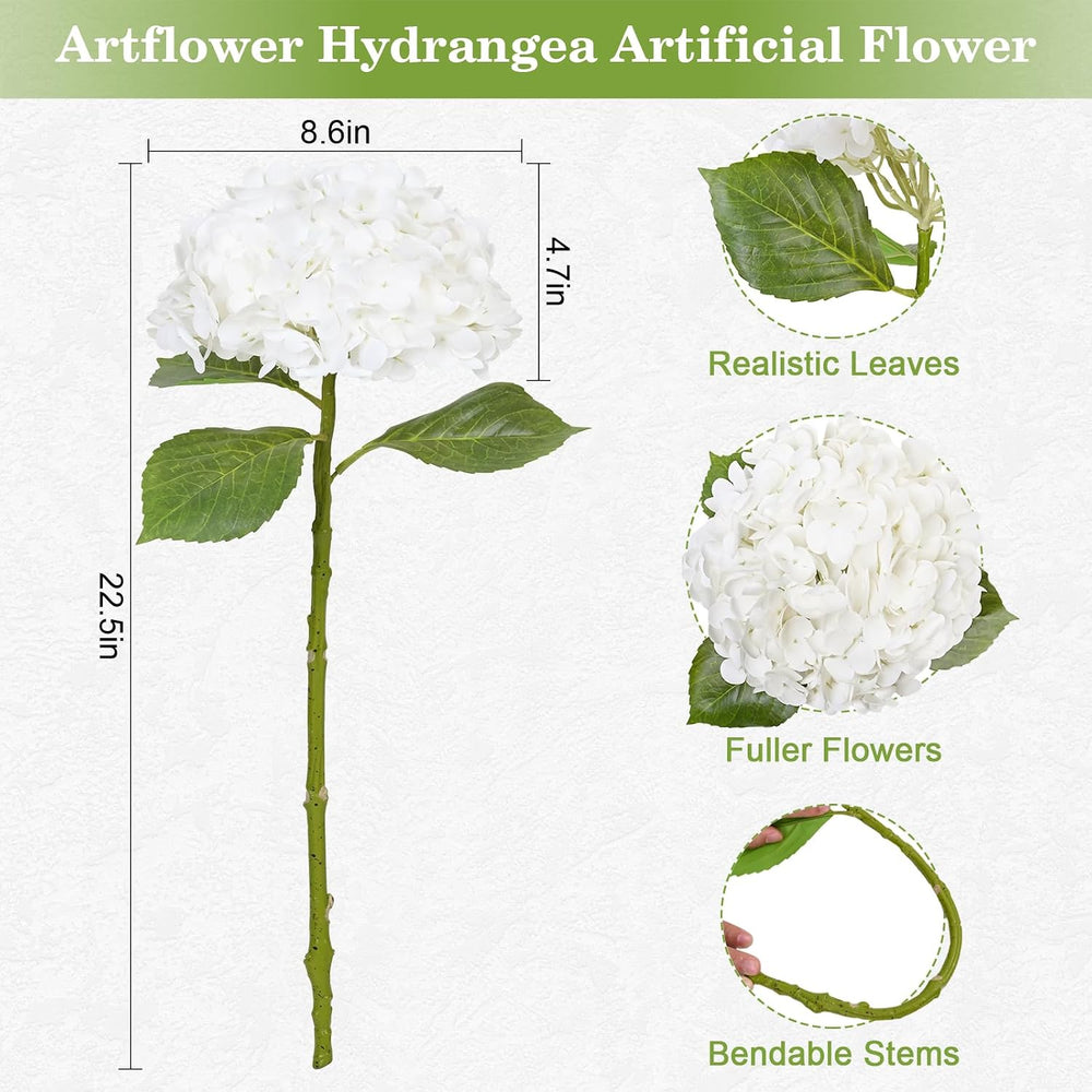 Artflower 4Pcs Real Touch Hydrangea Artificial Flowers, 22.5'' White ...