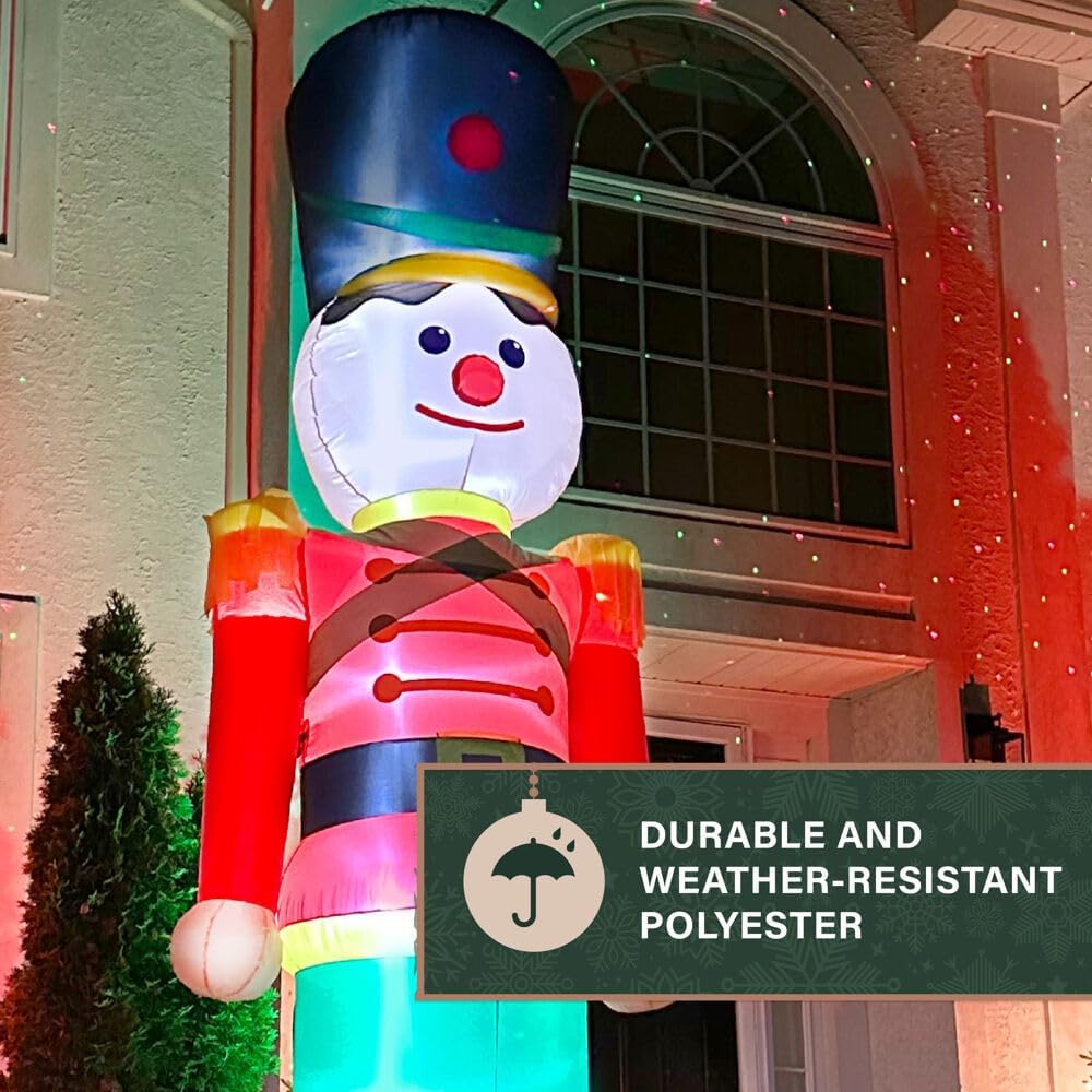 Fraser Hill Farm 12-Ft. Tall Nutcracker Blow Up Inflatable with Lights, Outdoor Christmas Inflatable Decoration for Lawn and Yard, Giant Festive Holiday Decor