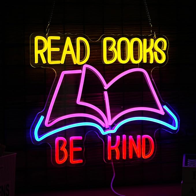Read Books Be Kind Neon Sign Dimmable USB Powered Read Books Neon Light for Wall Decor Be Kind Led Light Sign Bright Books Light Up Sign for Classroom Reading Room Bookstore Library