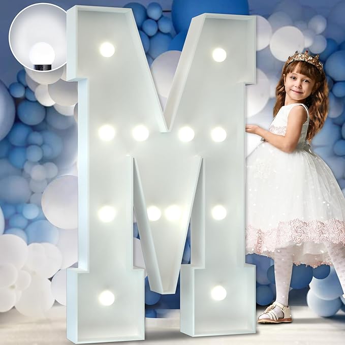 Marquee Letters 4 Feet Tall Large Light Up Letters Baby Shower Decorations Wedding Engagement Proposal White Party Decorations Marry Me Mr and Mrs Sign Big Cardboard Backdrop M