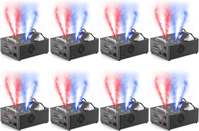 2000W Professional Fog Machine Dual Nozzle with 16 RGB LED, DMX Control Adjustable Smoke Direction, 2.5L Tank LCD Display 30000CFM for Halloween Christmas Stage DJ Party Club Events-8PC