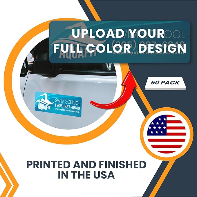 Magnet Me Up Custom 10x3 Inch Rectangle Magnet, 50 Pack, Customizable for Businesses, Personal Use, Choose Your Text, Upload Image, Magnetic Vinyl for Car and Any Magnetic Surface, Crafted in USA