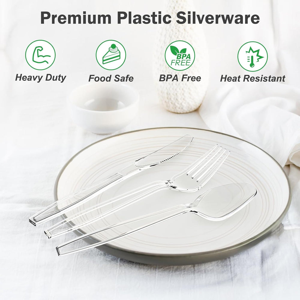Dealusy 360 Count Extra Heavy Duty Clear Plastic Silverware