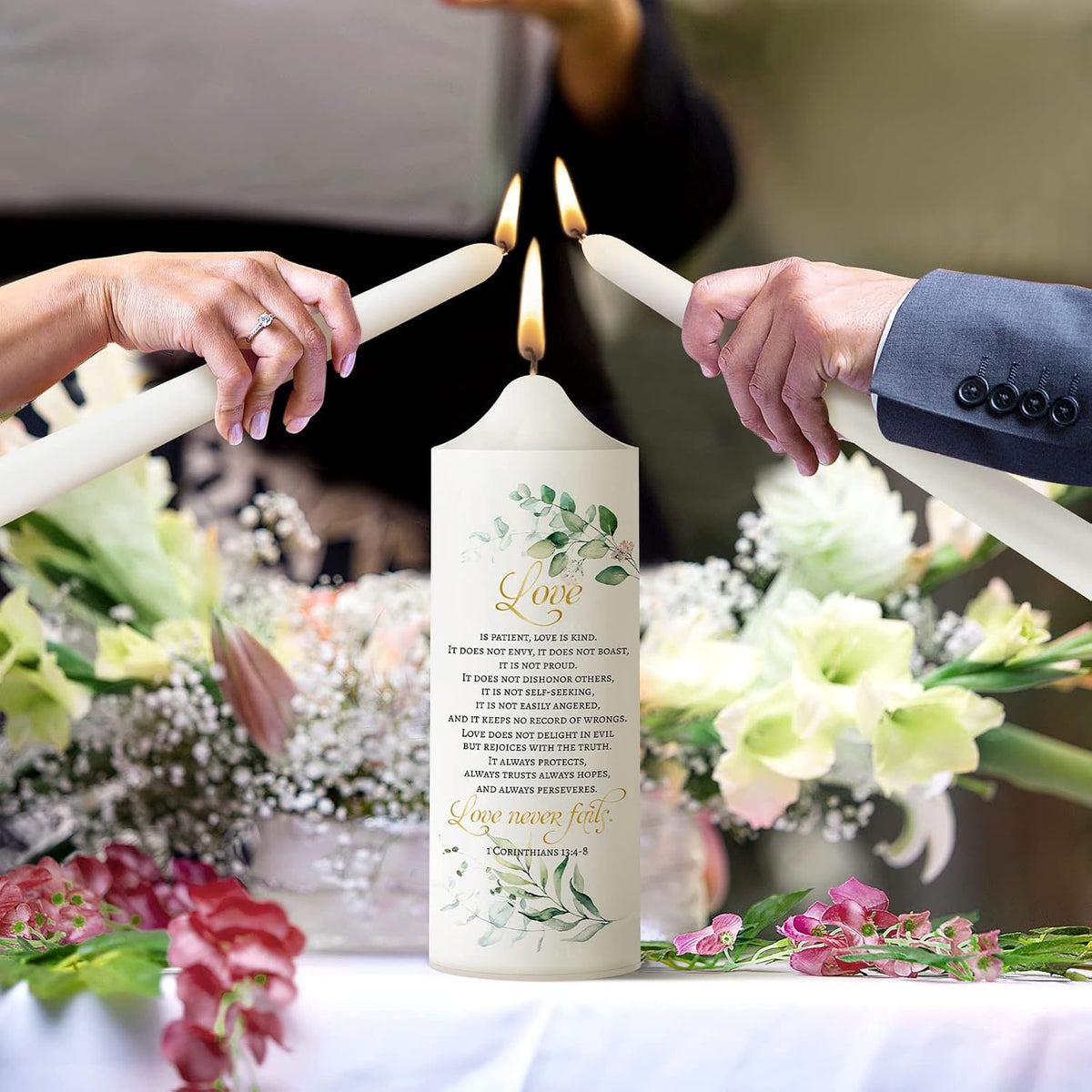 Frienda Unity Candles for Wedding Ceremony Set Wedding Unity Taper Candles Catholic Religious Ceremony Accessories(Leaf Style) (3 Pcs)