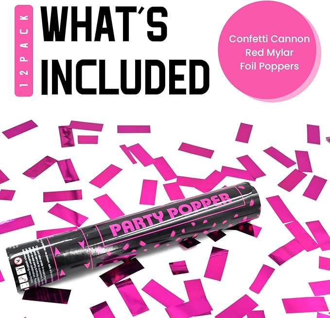 Party Poppers Confetti Cannon 12 Pack Royal Pink Confetti Popper Cannons 12Inch Mylar Shooters Foil Pink Party Bulk for Wedding Birthday Graduation Baby Gender Reveal Christmas New Year Celebration