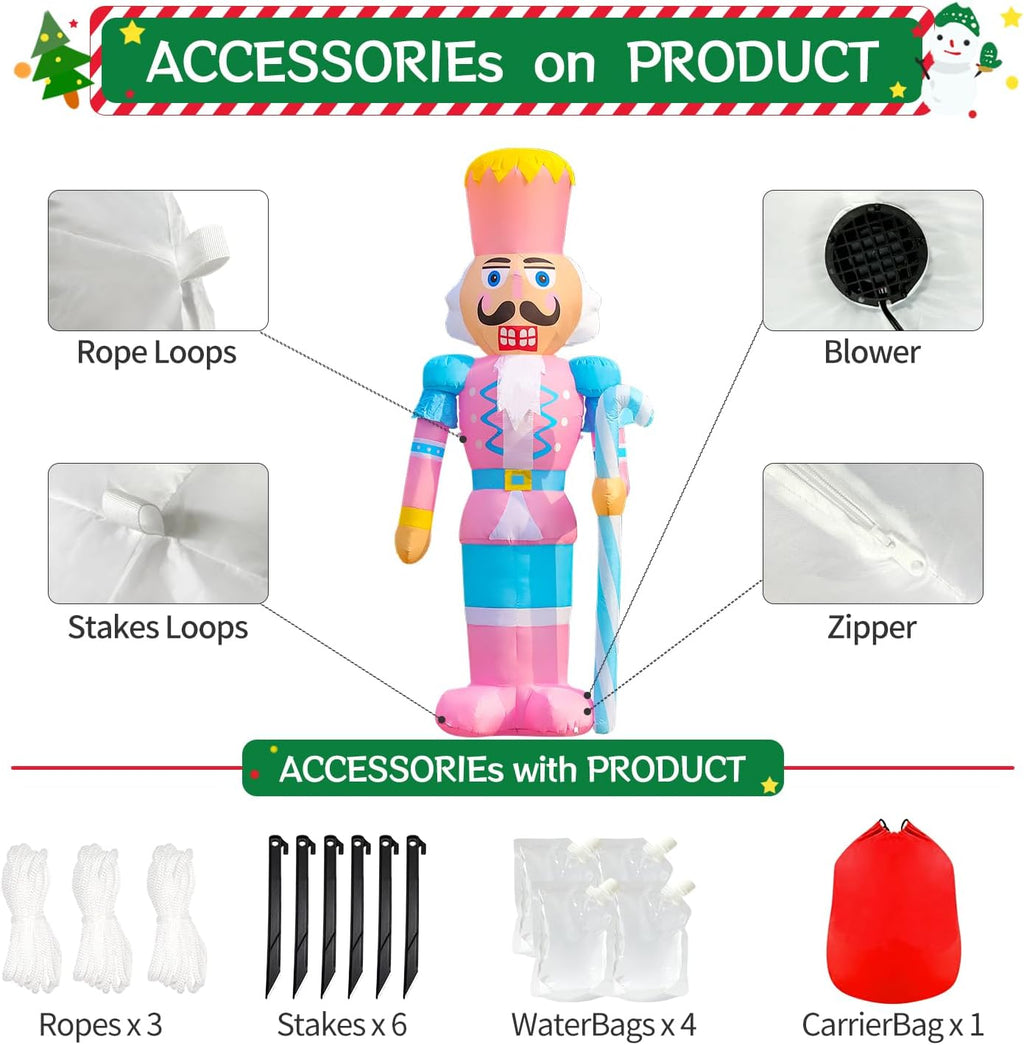 domkom 12ft giant pink christmas inflatable nutcracker soldier showing dimensions
