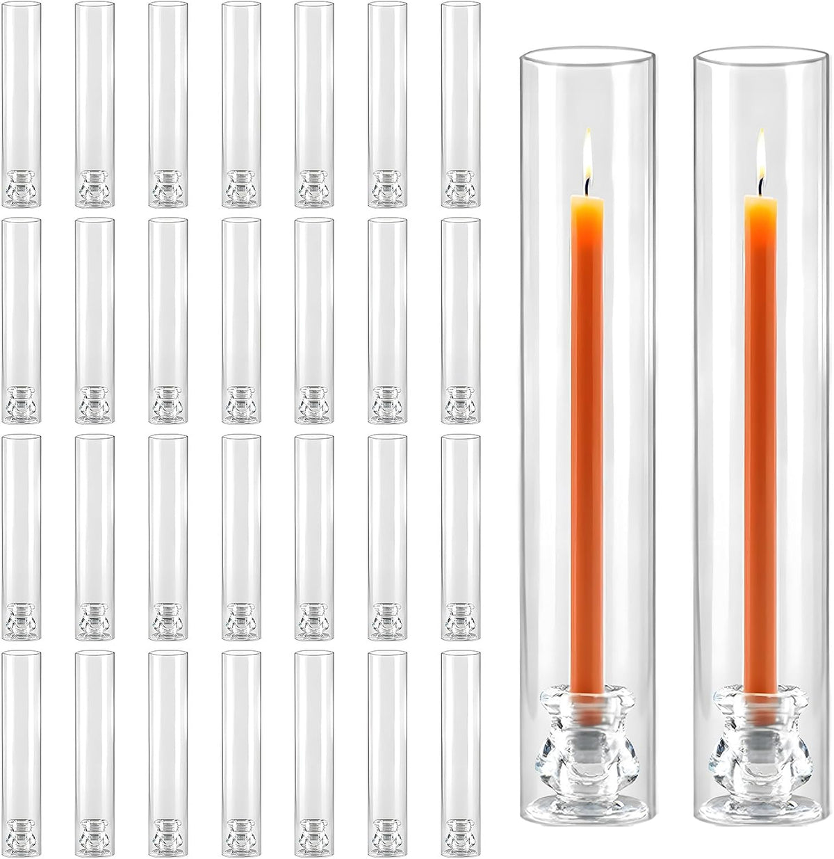 30 Pack Glass Hurricane Candle Holders 12.6" Open Ended Candlestick Holder Tubes Clear Bottomless Cylinders Suitable Taper LED Candles for Wedding Party Christmas Table Centerpiece Decor