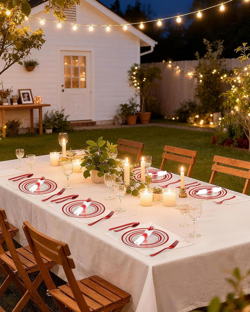 350 Pcs Red Disposable Plates, Clear Plastic Plates and Napkins