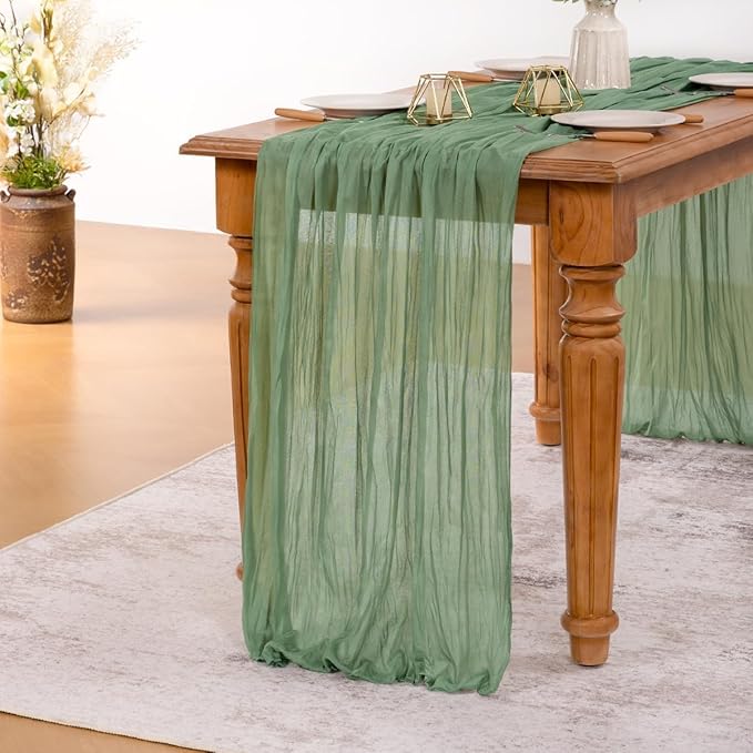 MLMW 6 Pack Sage Green Table Runner Cheesecloth Boho Gauze Rustic Cheese Cloth Table Runner 160 inch Sheer 13.3ft for Wedding Party Baby Bridal Shower Birthday