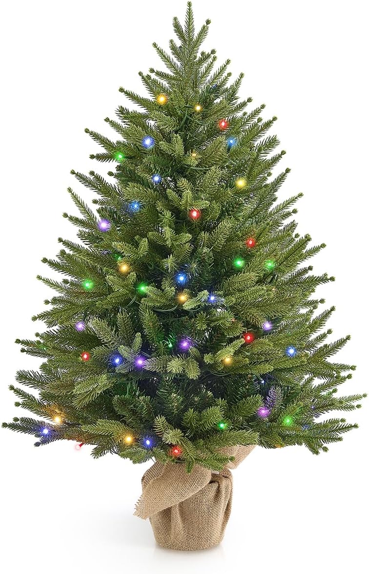 Somikis 3ft Pre-Lit Artificial Mini Christmas Tree for Tabletop Desk Decor