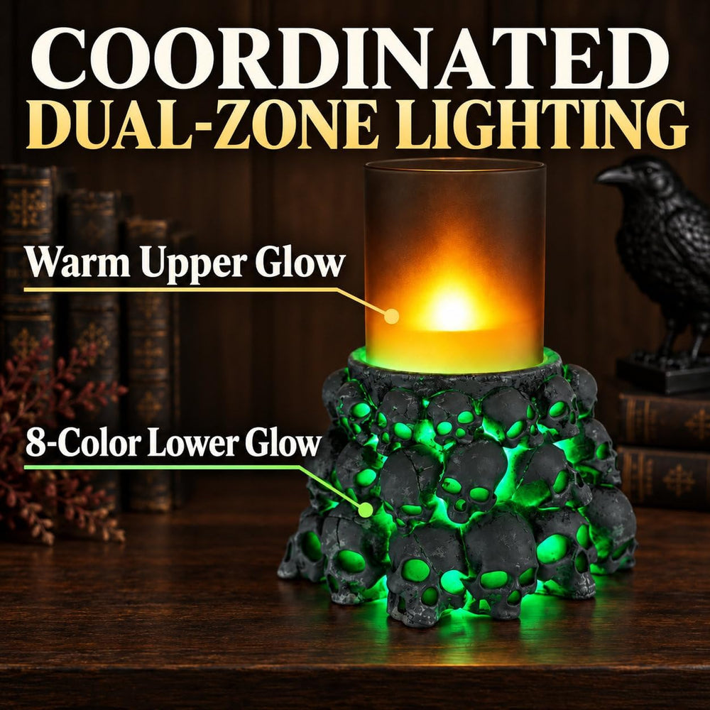 Skull Flameless Candle with Timer, Gothic Decor, Halloween Decor