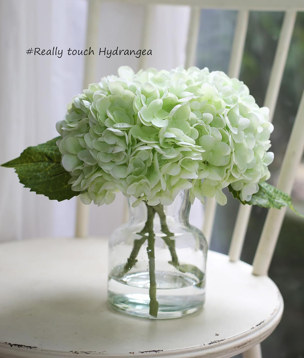 Real Touch Faux Hydrangeas in Vase, Light Green – Perfect for Home Styling