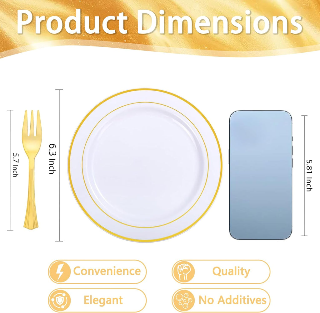 wellife 240 pcs disposable dessert plates with gold, close-up detail