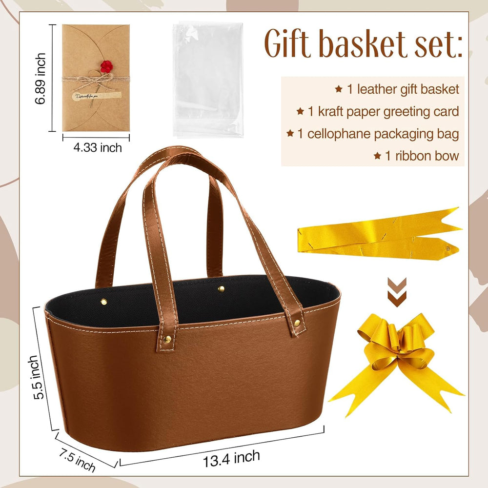 Wonderjune Empty Baskets for Gift Leather Thanksgiving Gift Bags, Brown