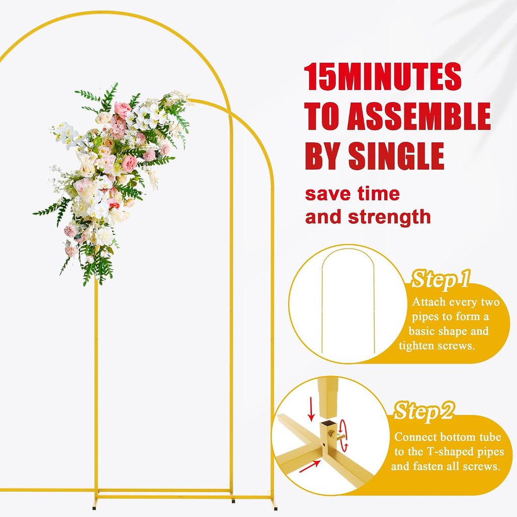 wokceer wedding arch backdrop stand 7.2ft,6ft gold metal showing dimensions