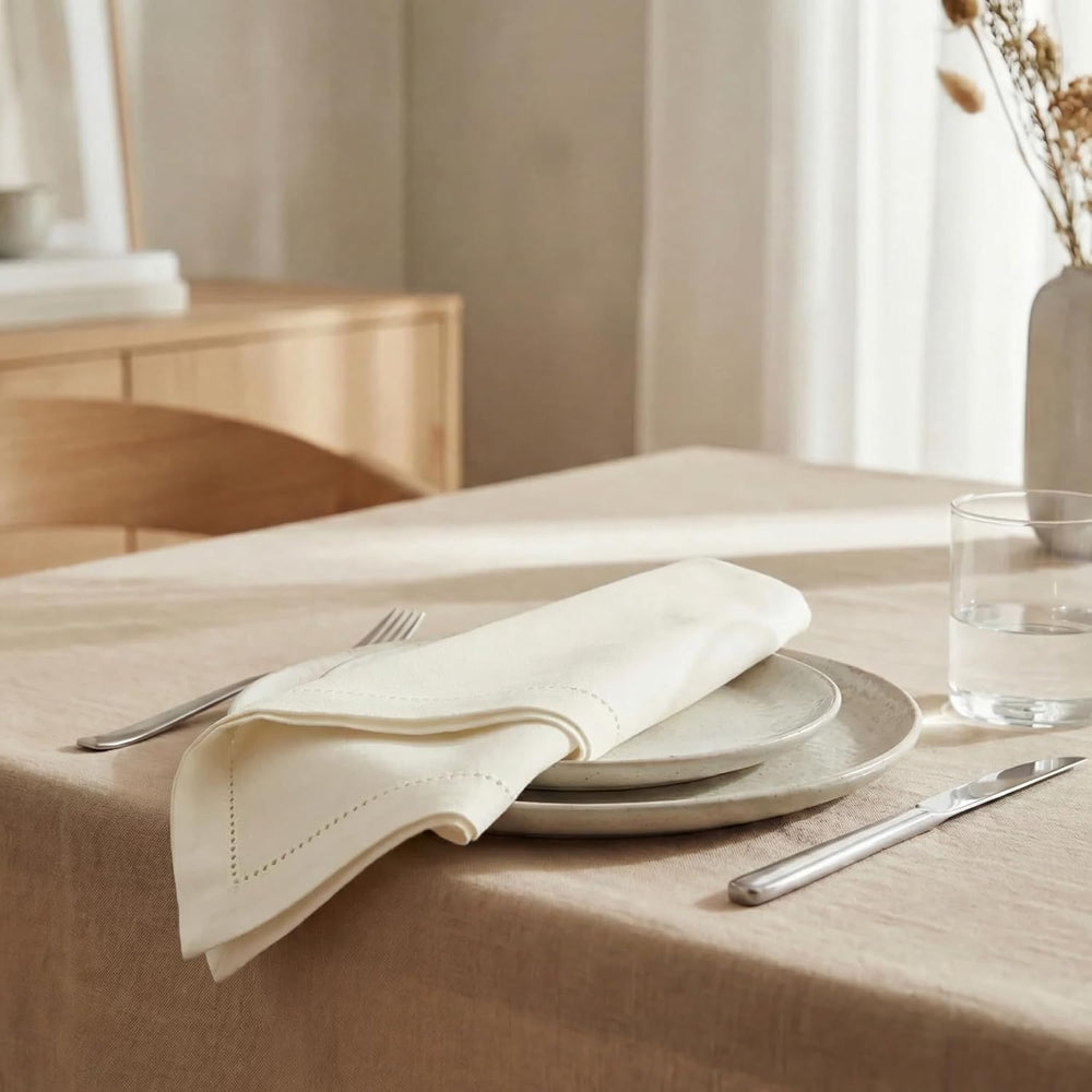 Urban Villa Cloth Napkins Ivory Hemstitch Dinner Napkins Set of 12 (20X20) 10...