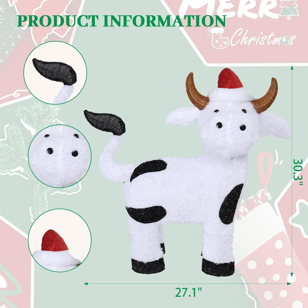 light up cow christmas outdoor decoration, farm animal, close-up detail