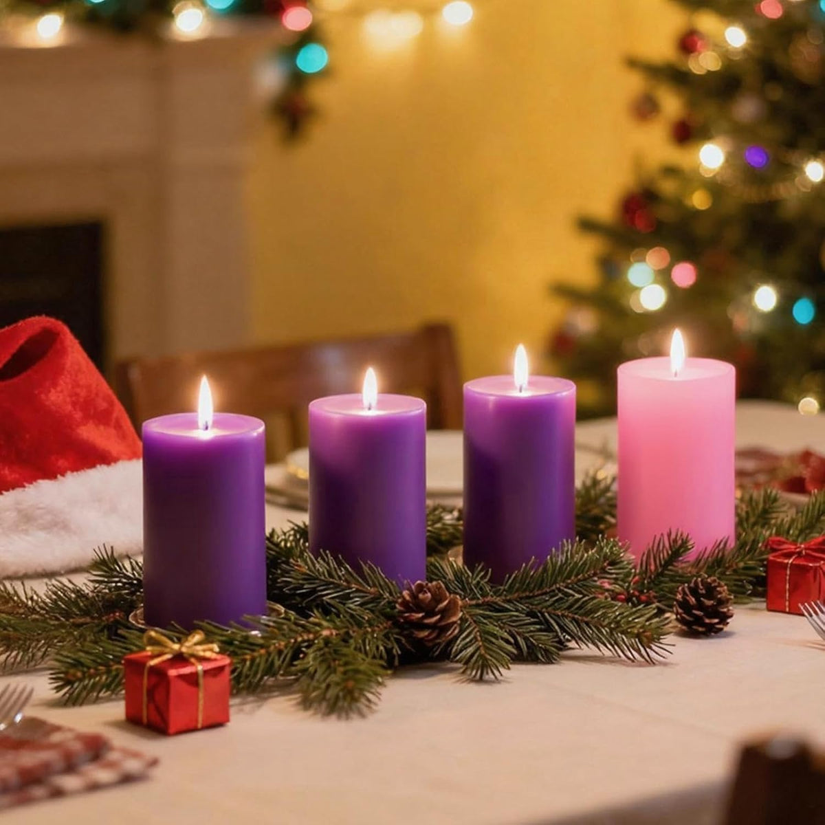 Advent Candle Set of 4, Unscented Pillar Candles 3" x 6" Hand-Poured, Advent Pillar Candle can Burn 120 Hours, Christmas Advent Candles for Advent Wreath